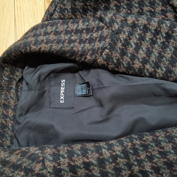 Express Men's Houndstooth Overcoat - Olive and Black - Size Small - Picture 2 of 5